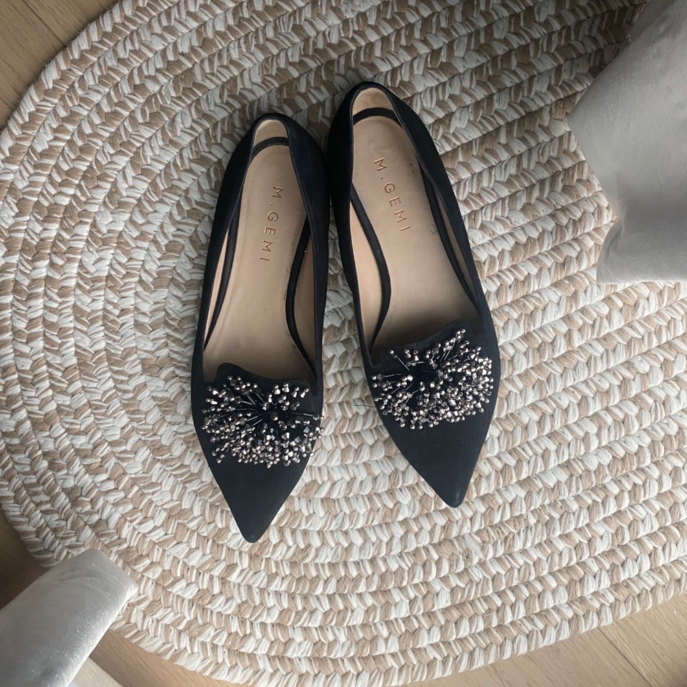 M. Gemi 37 Beaded Suede Leather Black Flats